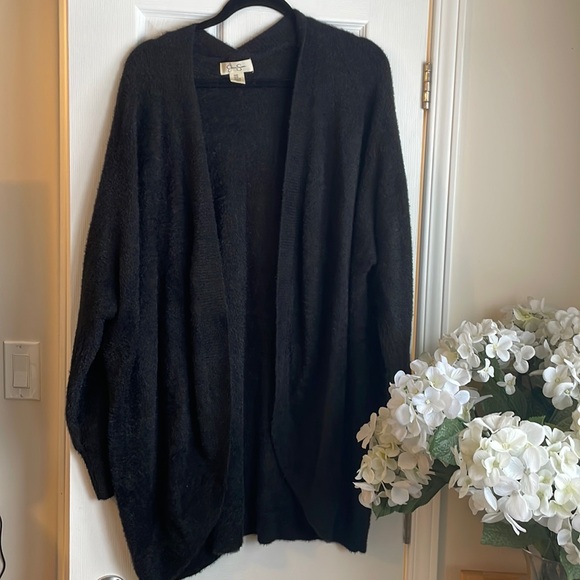 Jessica Simpson Sweaters - Jessica Furry Fluffy Black Sweater Cardigan